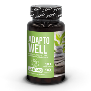 Ashwagandha extract featured in Adaptowell for stress support and better sleep. Ashwagandha, passiflora, lime balm and hawthorn adaptogen capsule supporting balance, focus, and sleeping well