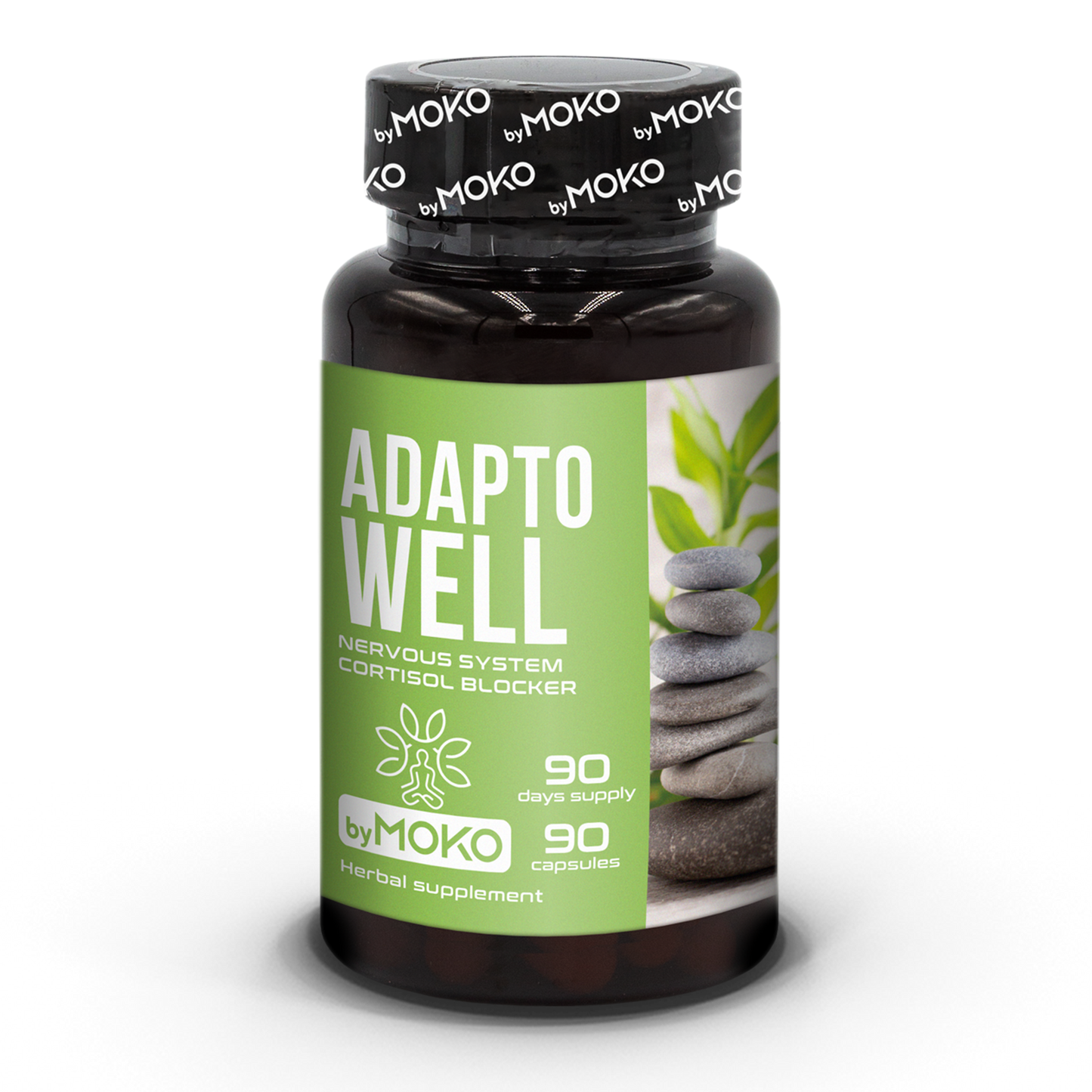 Ashwagandha extract featured in Adaptowell for stress support and better sleep. Ashwagandha, passiflora, lime balm and hawthorn adaptogen capsule supporting balance, focus, and sleeping well